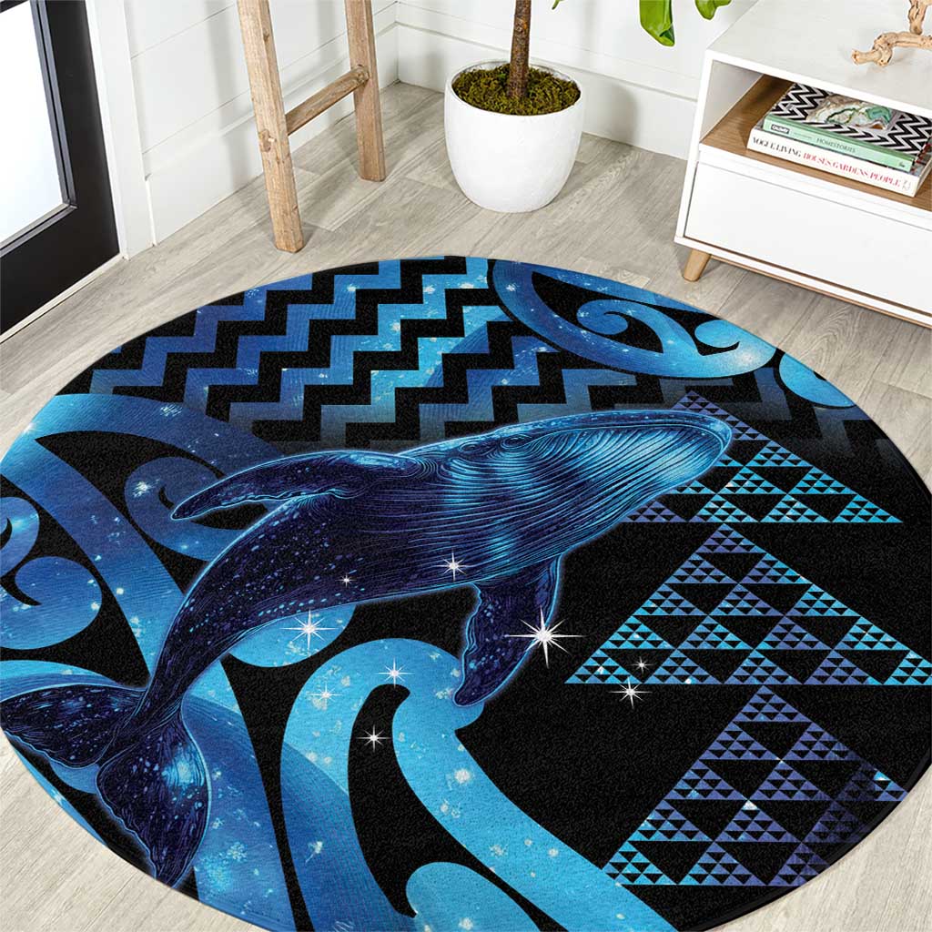 Humpback Whale Matariki New Zealand Round Carpet NZ Maori Paikea Poutama Luxury Blue LT14 Blue - Polynesian Pride