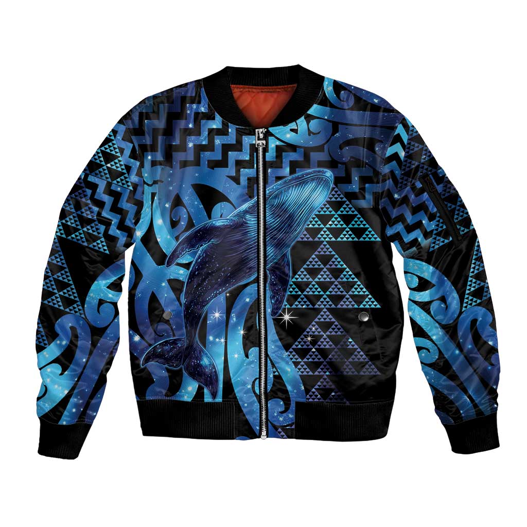 Humpback Whale Matariki New Zealand Sleeve Zip Bomber Jacket NZ Maori Paikea Poutama Luxury Blue LT14 Unisex Blue - Polynesian Pride
