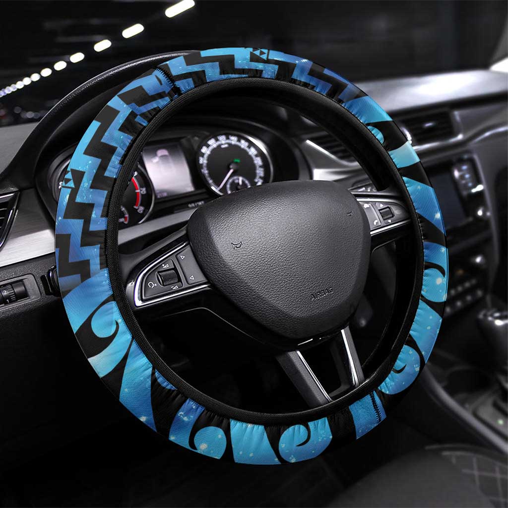 Humpback Whale Matariki New Zealand Steering Wheel Cover NZ Maori Paikea Poutama Luxury Blue LT14 Universal Fit Blue - Polynesian Pride