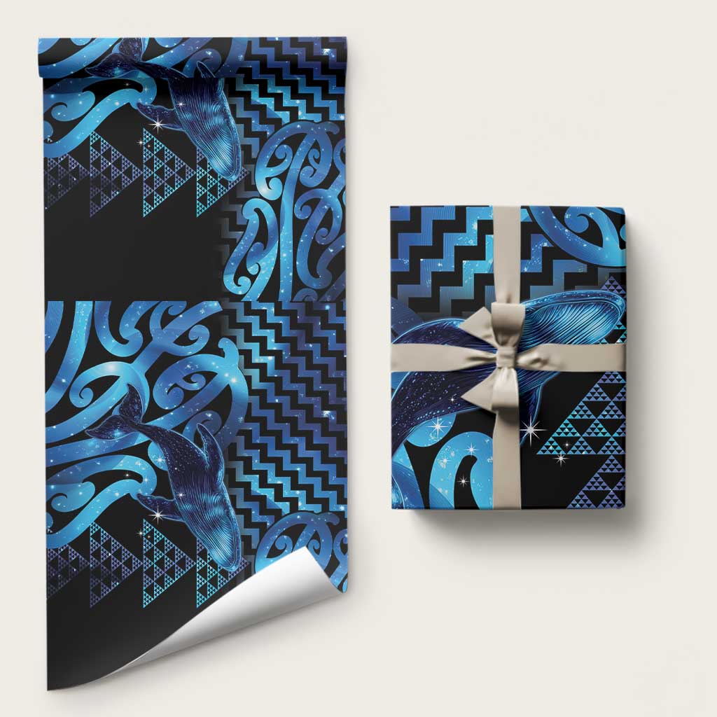 Humpback Whale Matariki New Zealand Wrapping Paper NZ Maori Paikea Poutama Luxury Blue LT14 58" × 23" Blue - Polynesian Pride