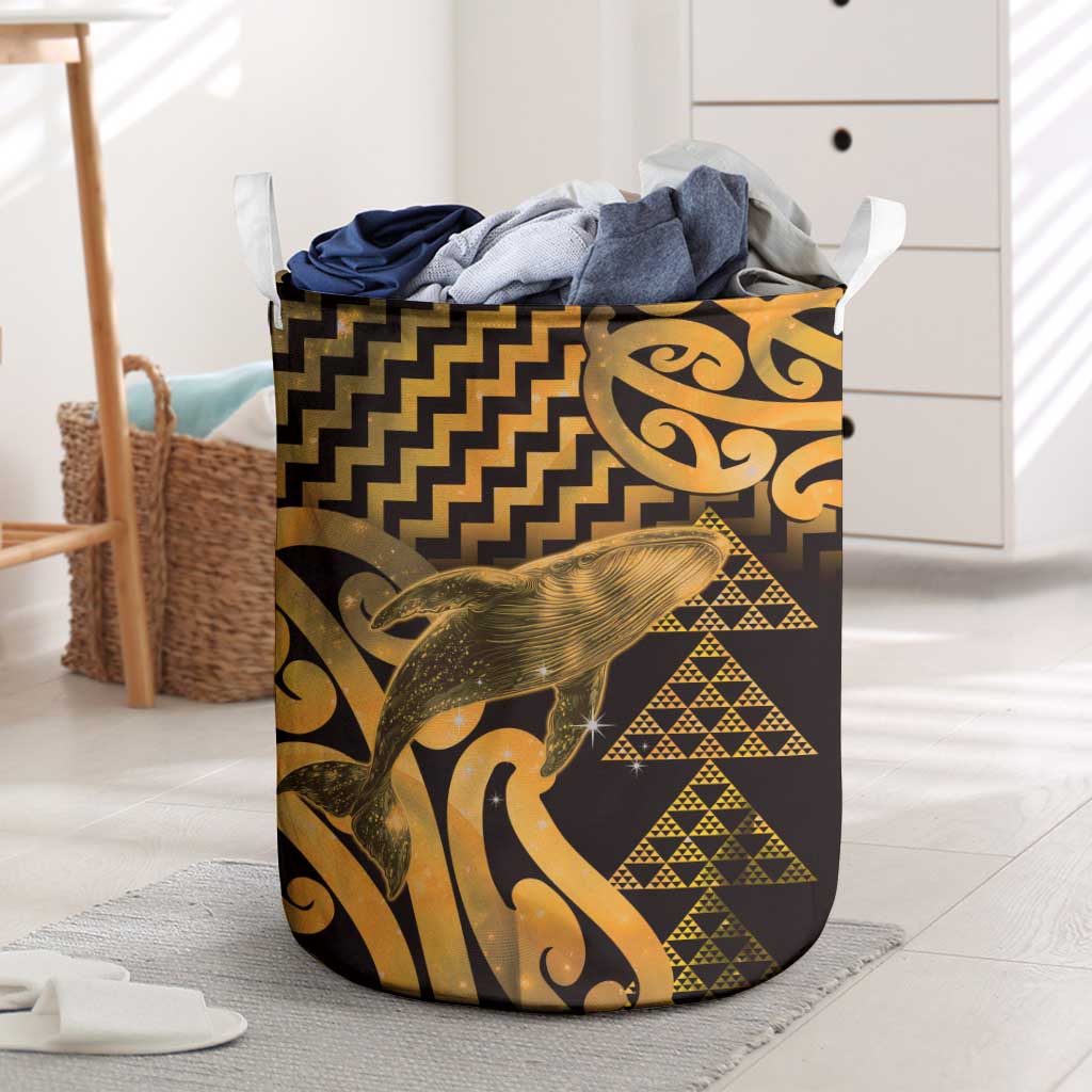 Humpback Whale Matariki New Zealand Laundry Basket NZ Maori Paikea Poutama Luxury Gold LT14 Gold - Polynesian Pride