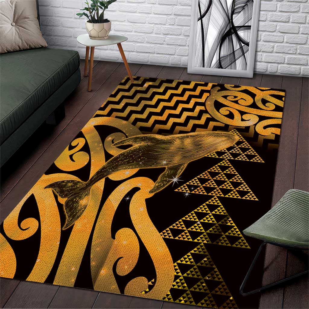 Humpback Whale Matariki New Zealand Area Rug NZ Maori Paikea Poutama Luxury Gold LT14 Gold - Polynesian Pride