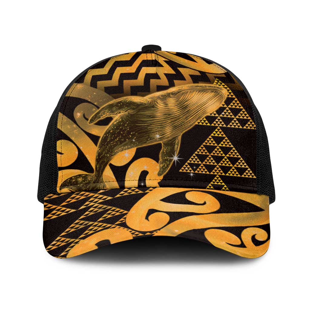 Humpback Whale Matariki New Zealand Baseball Net Cap NZ Maori Paikea Poutama Luxury Gold LT14 One Size Black Gold - Polynesian Pride