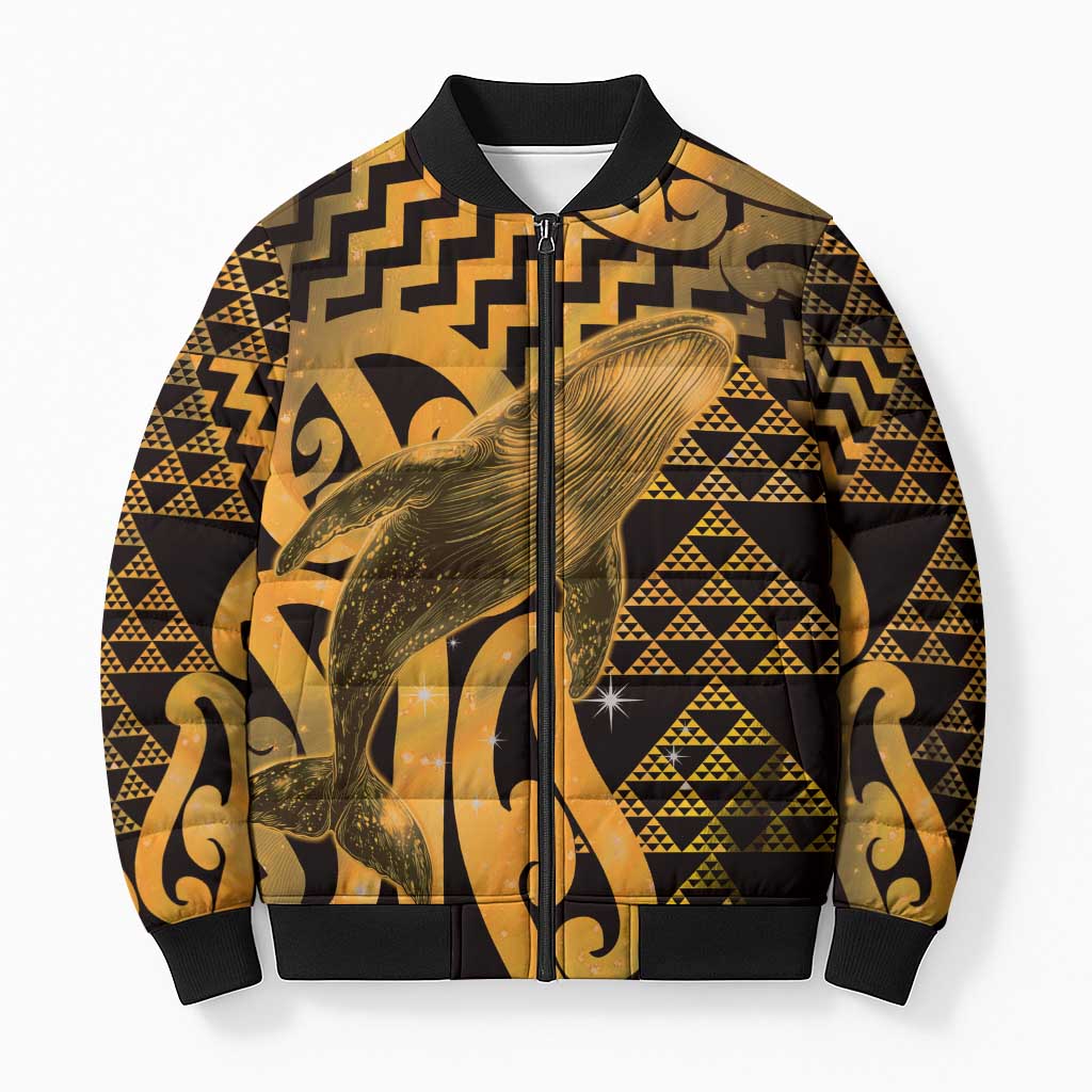 Humpback Whale Matariki New Zealand Bomber Puffer Jacket NZ Maori Paikea Poutama Luxury Gold LT14 Unisex Gold - Polynesian Pride