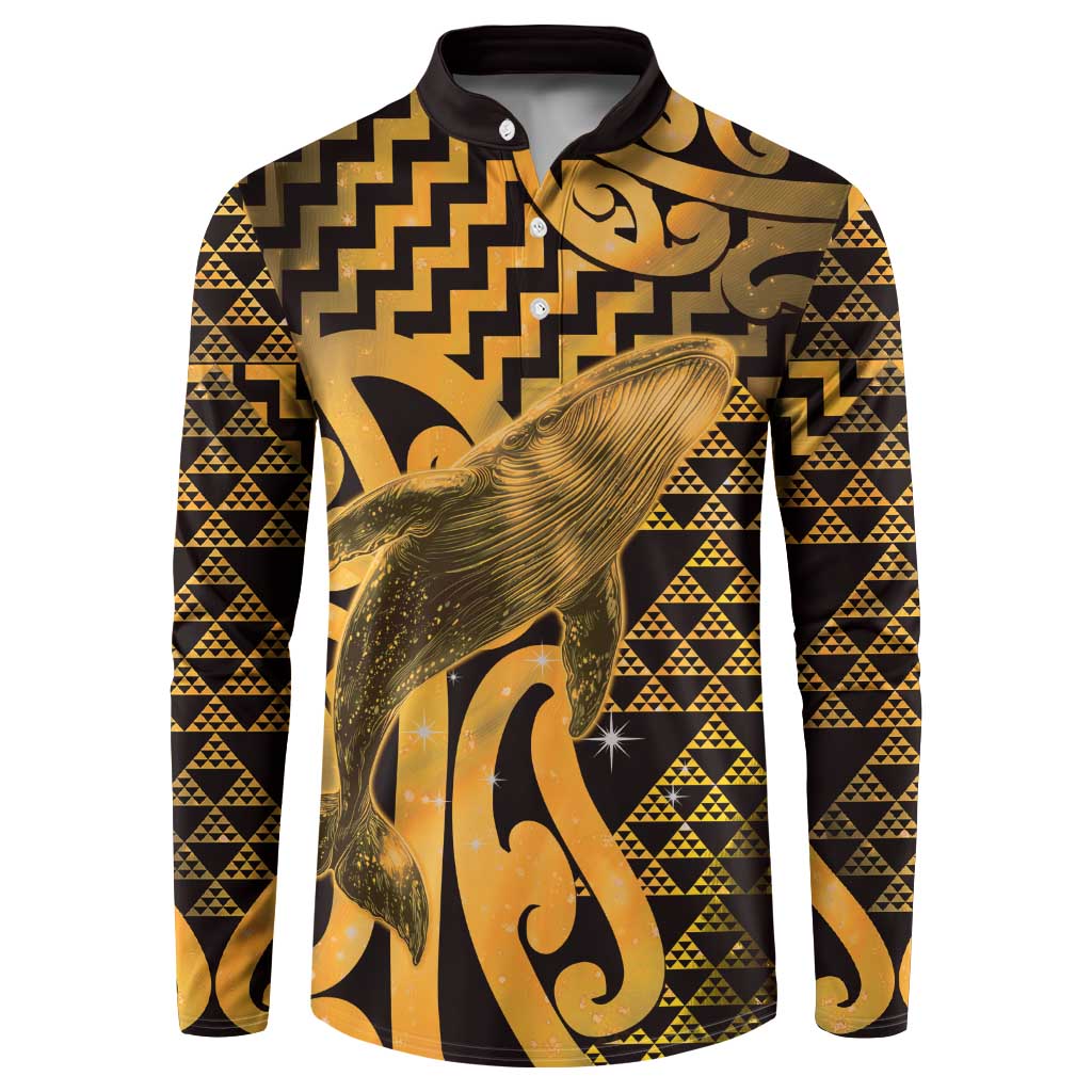 Humpback Whale Matariki New Zealand Button Sweatshirt NZ Maori Paikea Poutama Luxury Gold LT14 Gold - Polynesian Pride