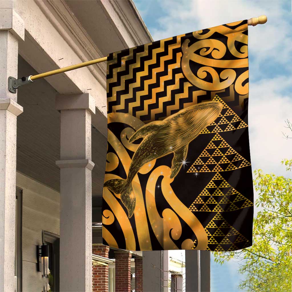Humpback Whale Matariki New Zealand Garden Flag NZ Maori Paikea Poutama Luxury Gold LT14 House Flag Gold - Polynesian Pride