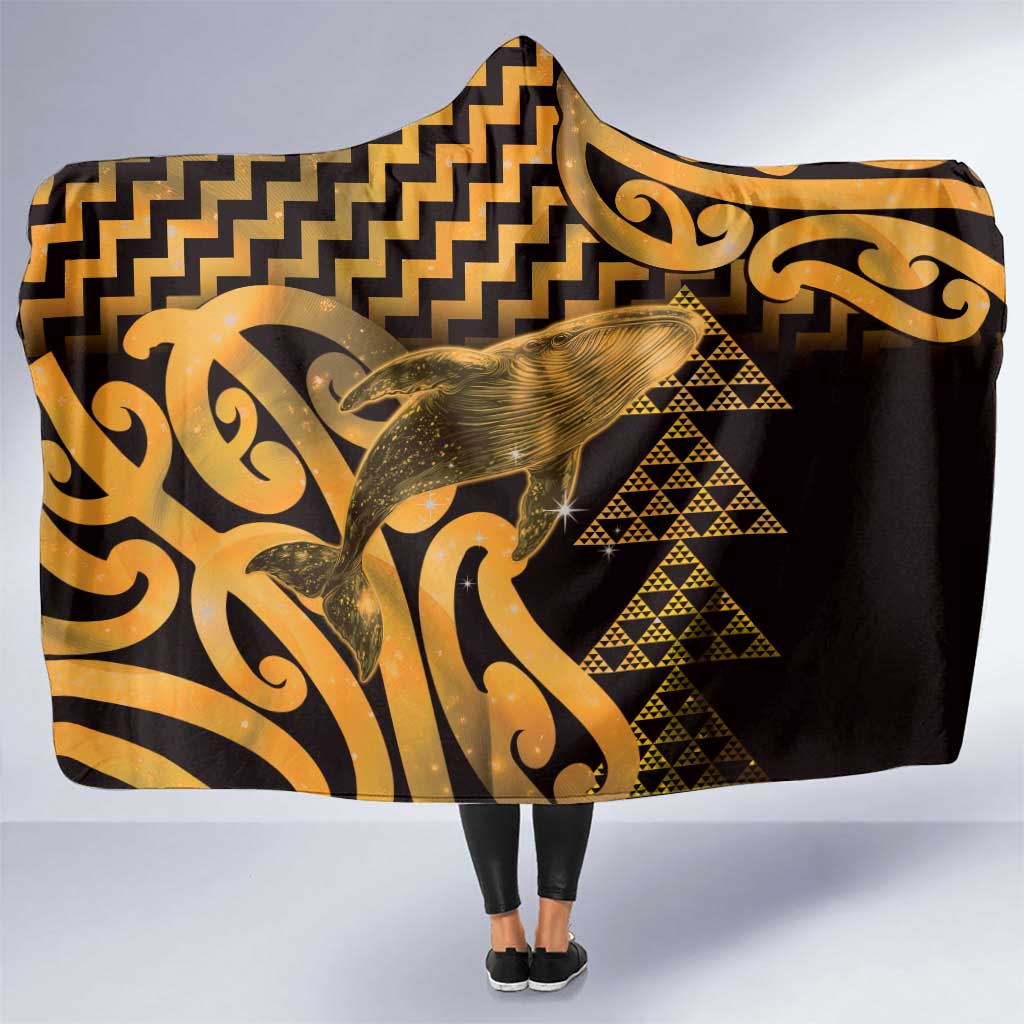 Humpback Whale Matariki New Zealand Hooded Blanket NZ Maori Paikea Poutama Luxury Gold LT14 One Size Gold - Polynesian Pride