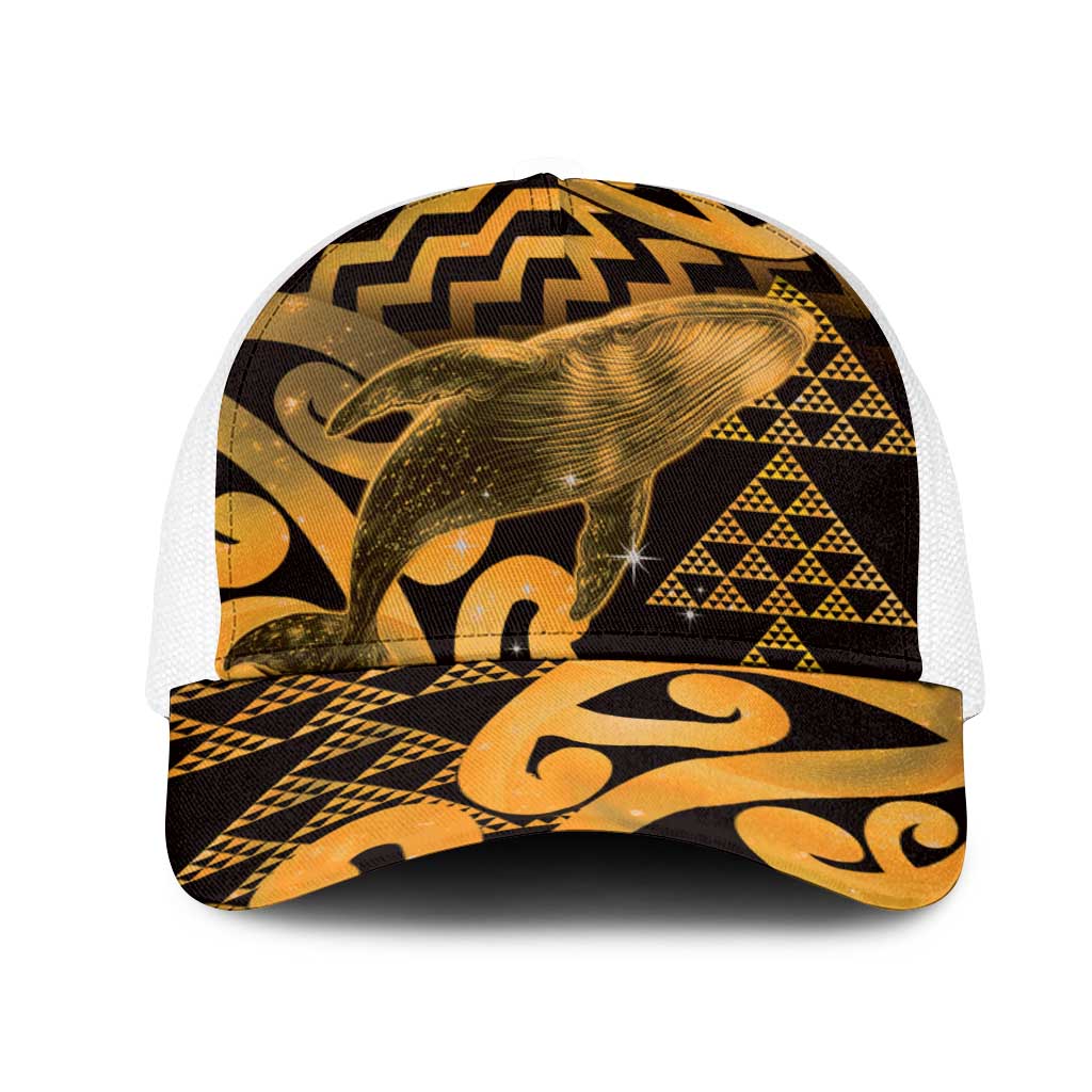 Humpback Whale Matariki New Zealand Mesh Trucker Cap NZ Maori Paikea Poutama Luxury Gold LT14 One Size White Gold - Polynesian Pride