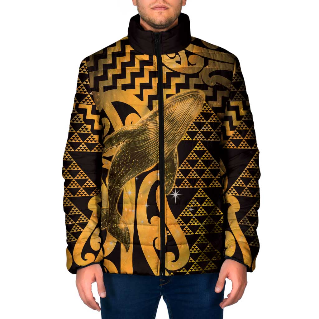 Humpback Whale Matariki New Zealand Padded Jacket NZ Maori Paikea Poutama Luxury Gold LT14 Men Gold - Polynesian Pride
