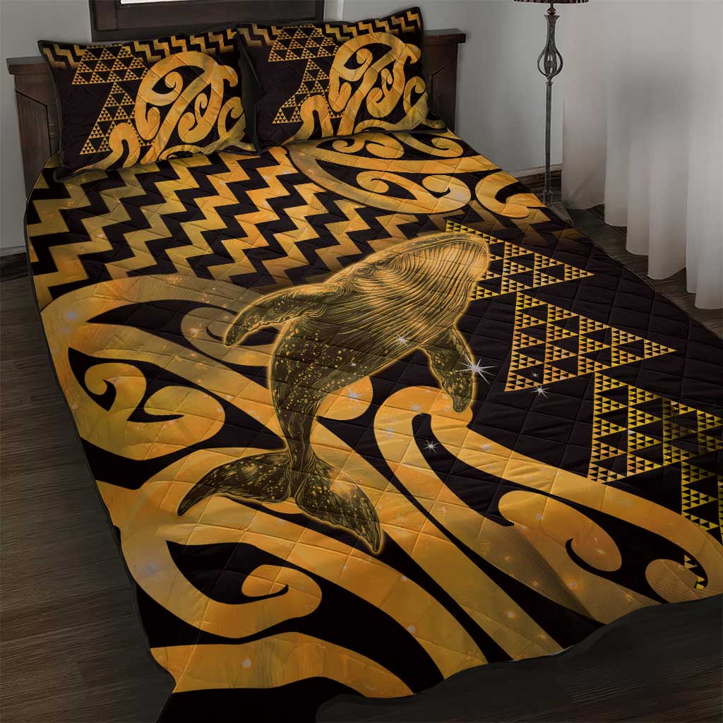 Humpback Whale Matariki New Zealand Quilt Bed Set NZ Maori Paikea Poutama Luxury Gold LT14 Gold - Polynesian Pride