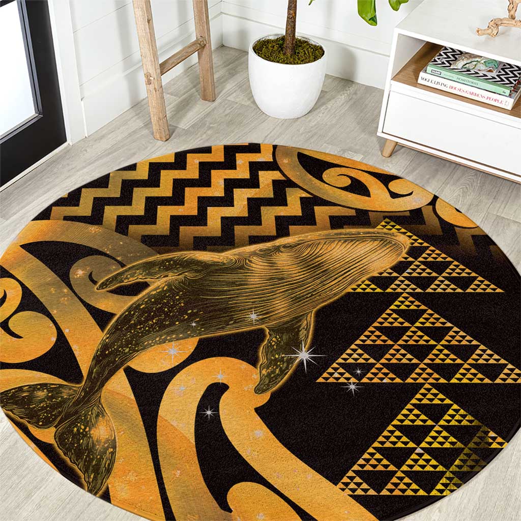 Humpback Whale Matariki New Zealand Round Carpet NZ Maori Paikea Poutama Luxury Gold LT14 Gold - Polynesian Pride