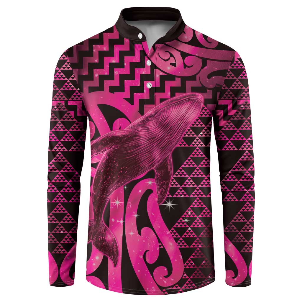 Humpback Whale Matariki New Zealand Button Sweatshirt NZ Maori Paikea Poutama Luxury Pink LT14 Pink - Polynesian Pride