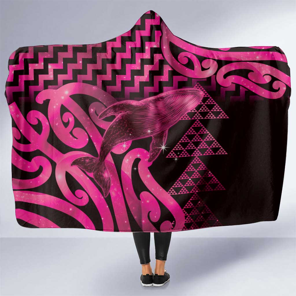Humpback Whale Matariki New Zealand Hooded Blanket NZ Maori Paikea Poutama Luxury Pink LT14 One Size Pink - Polynesian Pride