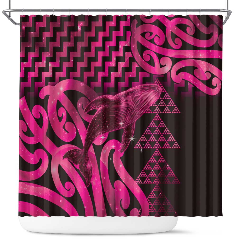 Humpback Whale Matariki New Zealand Shower Curtain NZ Maori Paikea Poutama Luxury Pink LT14 Pink - Polynesian Pride