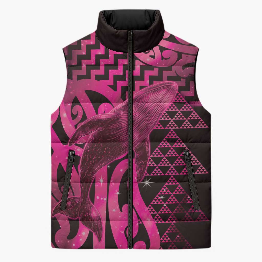 Humpback Whale Matariki New Zealand Sleeveless Puffer Jacket NZ Maori Paikea Poutama Luxury Pink LT14 Unisex Pink - Polynesian Pride