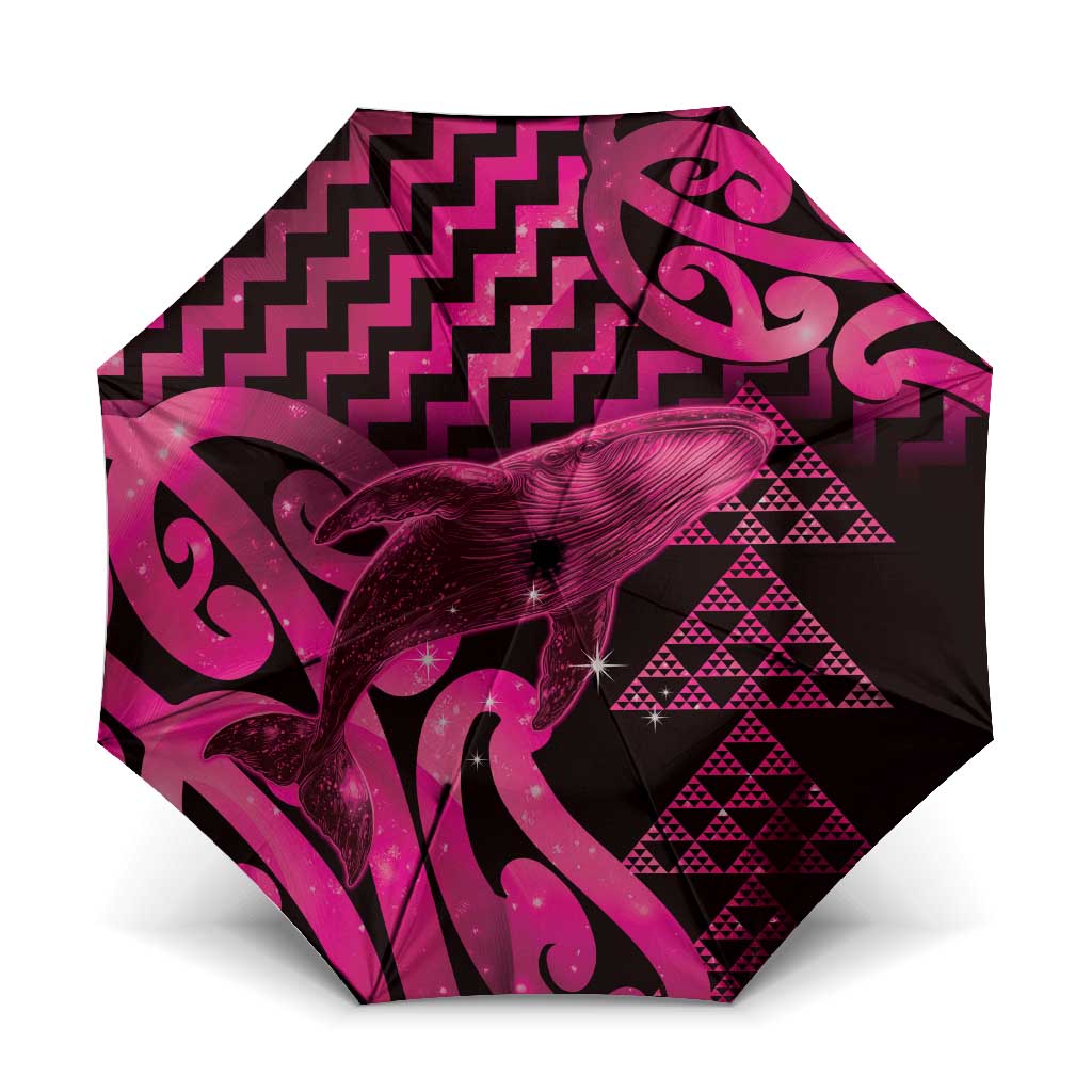 Humpback Whale Matariki New Zealand Umbrella NZ Maori Paikea Poutama Luxury Pink LT14 One Size Folded 11.42 inch Opened Diameter 37.4 inch Pink - Polynesian Pride