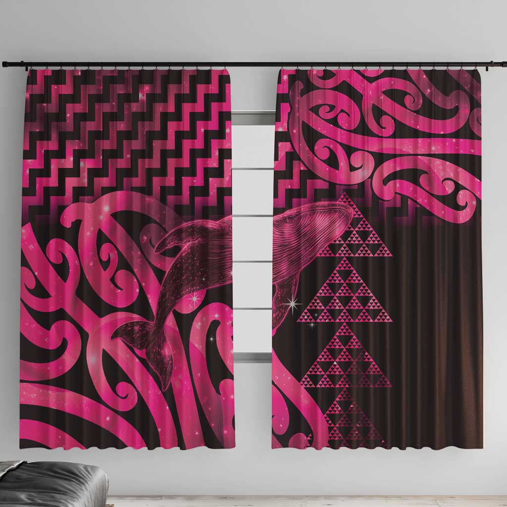 Humpback Whale Matariki New Zealand Window Curtain NZ Maori Paikea Poutama Luxury Pink LT14 With Hooks Pink - Polynesian Pride
