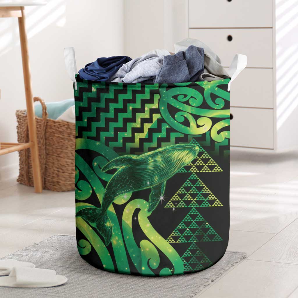 Humpback Whale Matariki New Zealand Laundry Basket NZ Maori Paikea Poutama Luxury Green LT14 Green - Polynesian Pride