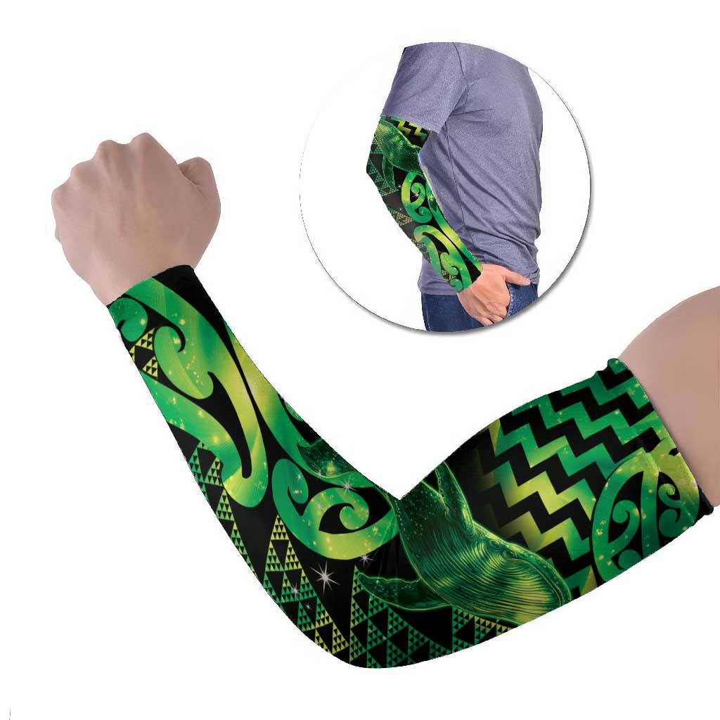 Humpback Whale Matariki New Zealand Arm Sleeves NZ Maori Paikea Poutama Luxury Green LT14 Set of 2 Green - Polynesian Pride