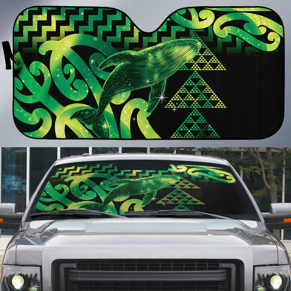 Humpback Whale Matariki New Zealand Auto Sun Shade NZ Maori Paikea Poutama Luxury Green LT14 Green - Polynesian Pride