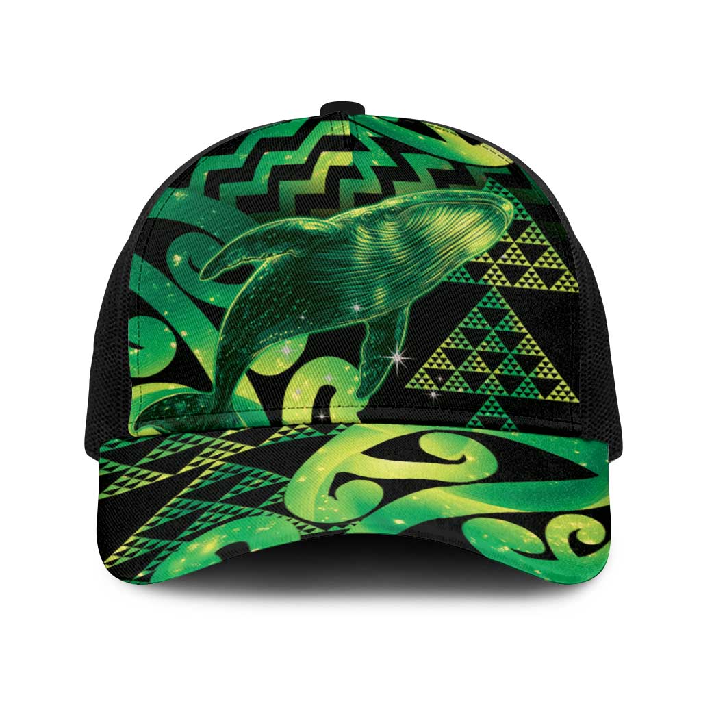 Humpback Whale Matariki New Zealand Baseball Net Cap NZ Maori Paikea Poutama Luxury Green LT14 One Size Black Green - Polynesian Pride