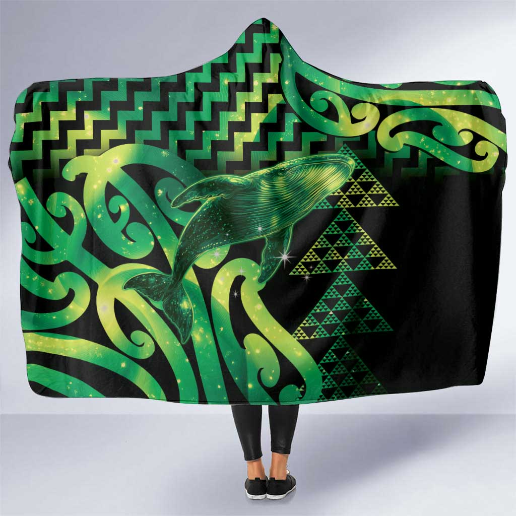 Humpback Whale Matariki New Zealand Hooded Blanket NZ Maori Paikea Poutama Luxury Green LT14 One Size Green - Polynesian Pride