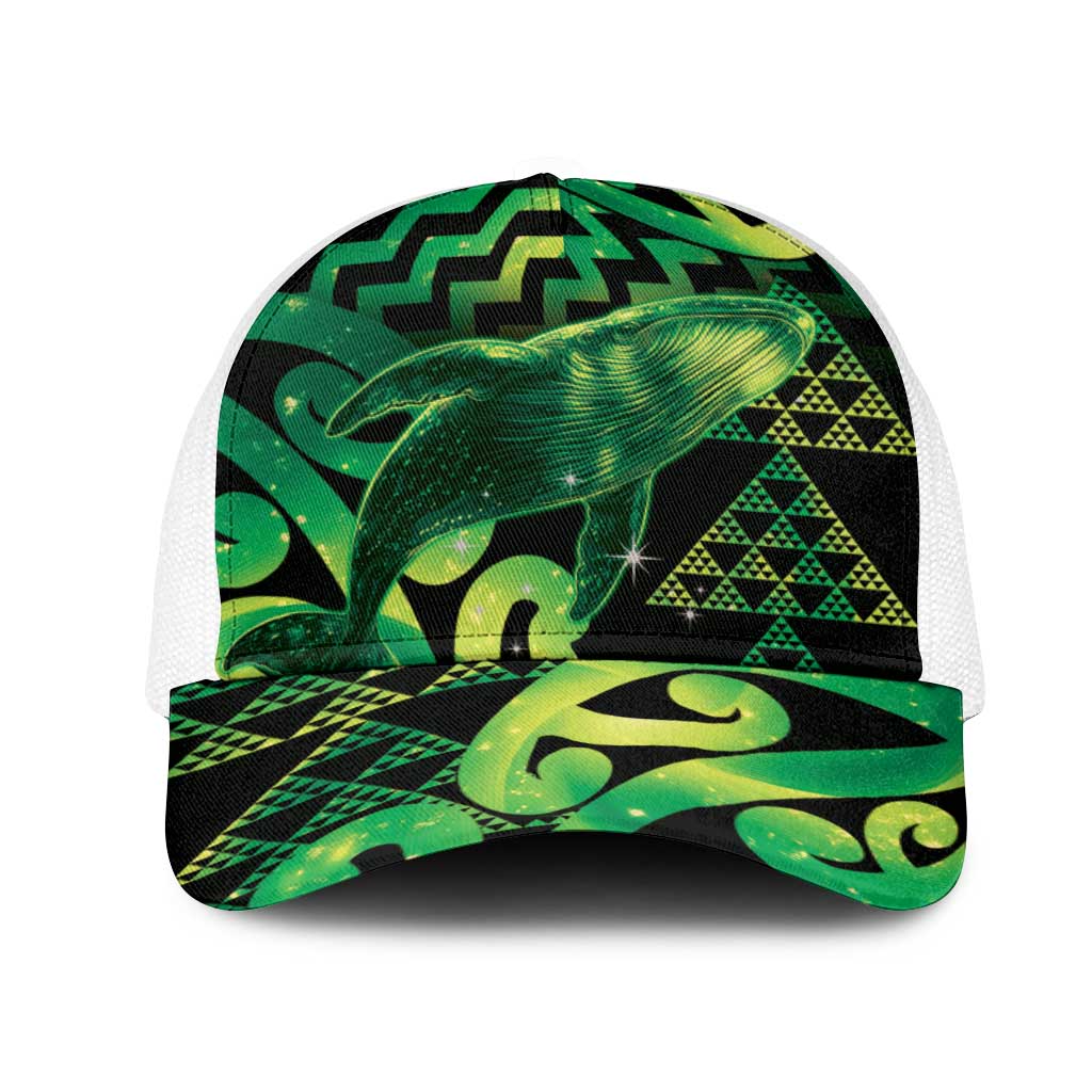 Humpback Whale Matariki New Zealand Mesh Trucker Cap NZ Maori Paikea Poutama Luxury Green LT14 One Size White Green - Polynesian Pride