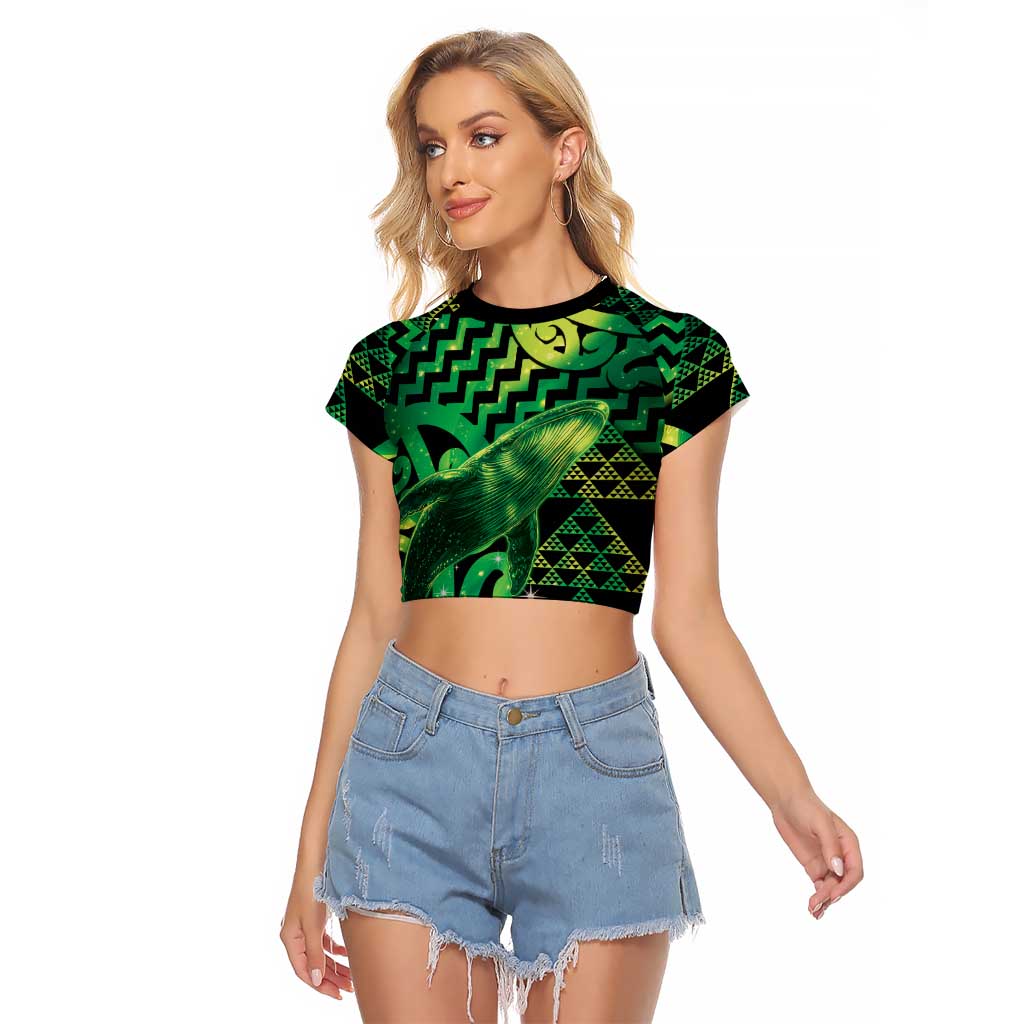 Humpback Whale Matariki New Zealand Raglan Cropped T Shirt NZ Maori Paikea Poutama Luxury Green LT14 Female Green - Polynesian Pride