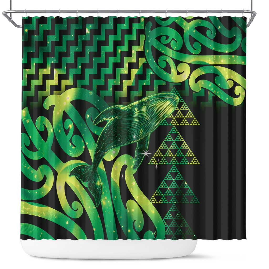 Humpback Whale Matariki New Zealand Shower Curtain NZ Maori Paikea Poutama Luxury Green LT14 Green - Polynesian Pride
