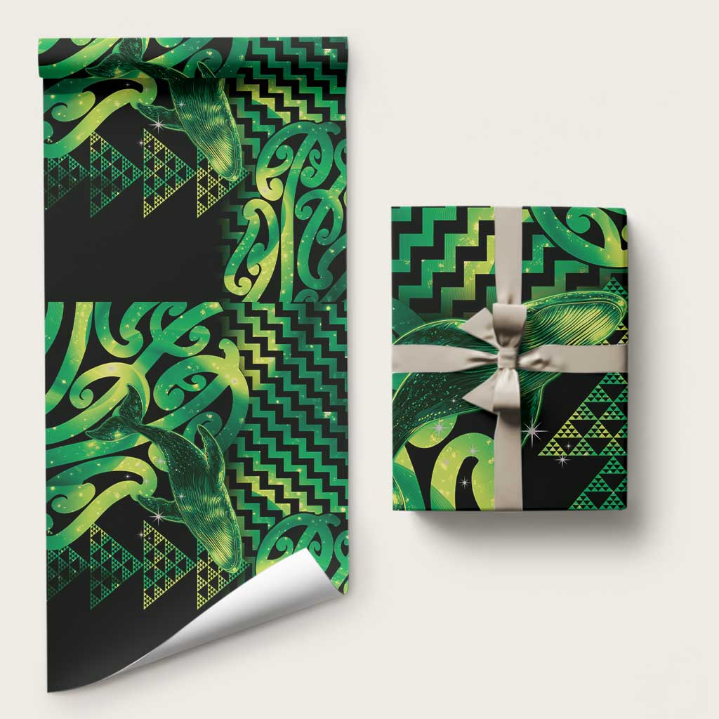 Humpback Whale Matariki New Zealand Wrapping Paper NZ Maori Paikea Poutama Luxury Green LT14 58" × 23" Green - Polynesian Pride