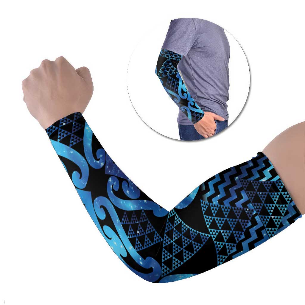 Taniko Motifs Matariki New Zealand Arm Sleeves NZ Niho Taniwha Poutama LT14 Set of 2 Blue - Polynesian Pride