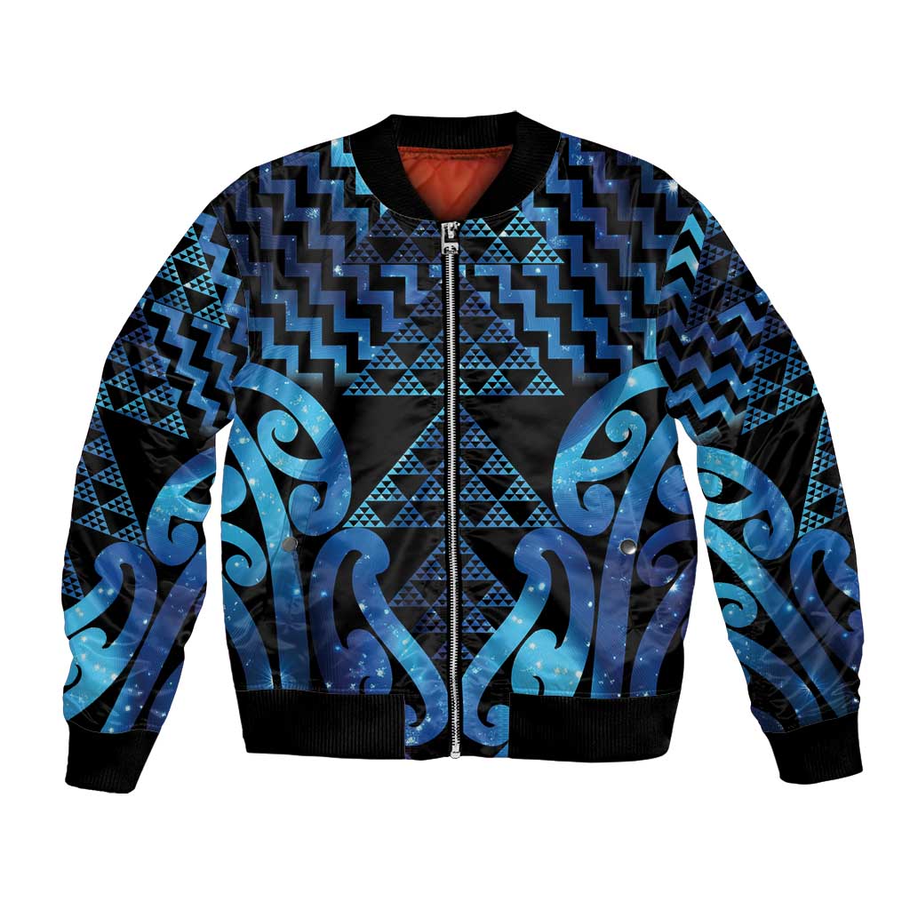 Taniko Motifs Matariki New Zealand Bomber Jacket NZ Niho Taniwha Poutama LT14 Unisex Blue - Polynesian Pride