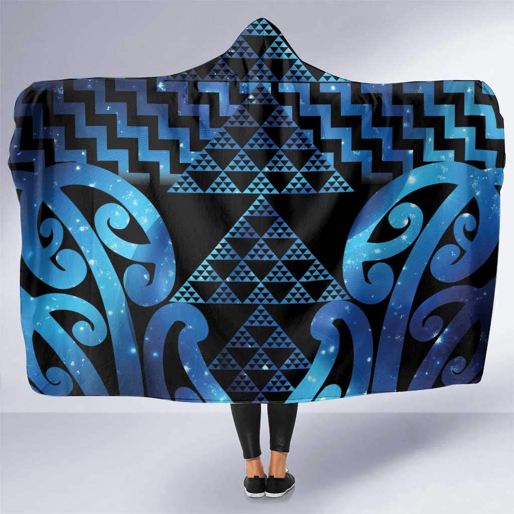 Taniko Motifs Matariki New Zealand Hooded Blanket NZ Niho Taniwha Poutama LT14 One Size Blue - Polynesian Pride
