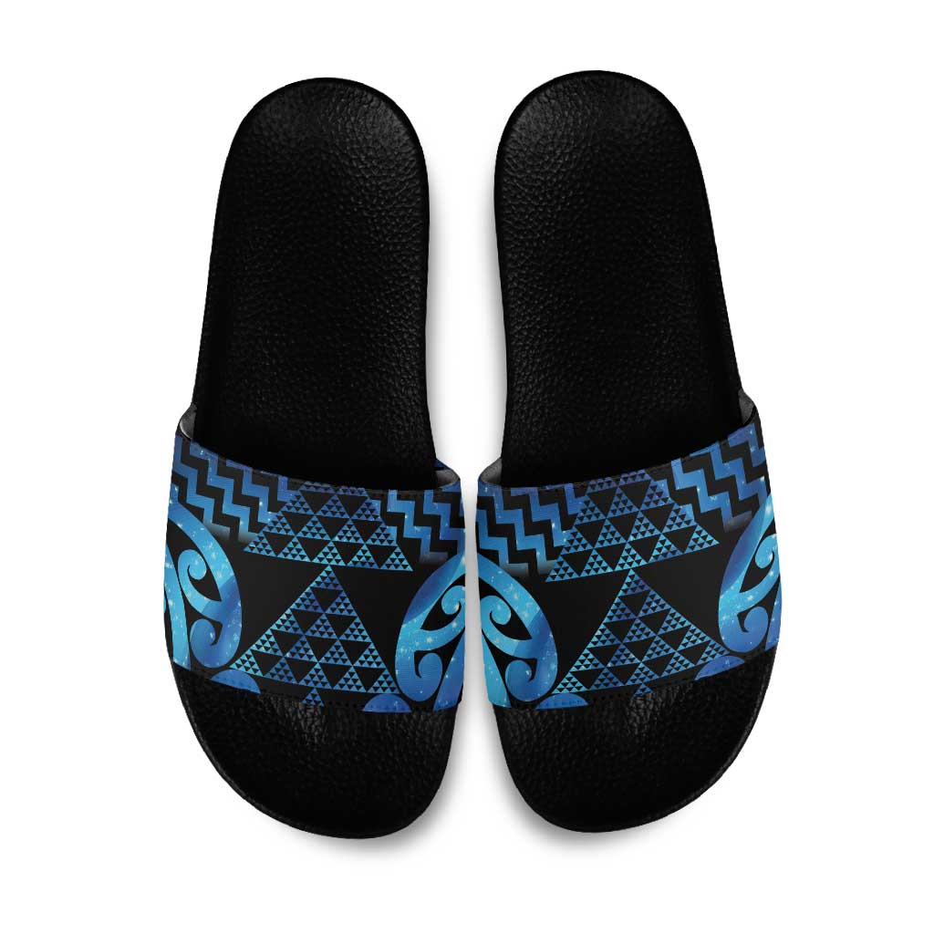Taniko Motifs Matariki New Zealand Slide Sandals NZ Niho Taniwha Poutama LT14 Blue - Polynesian Pride