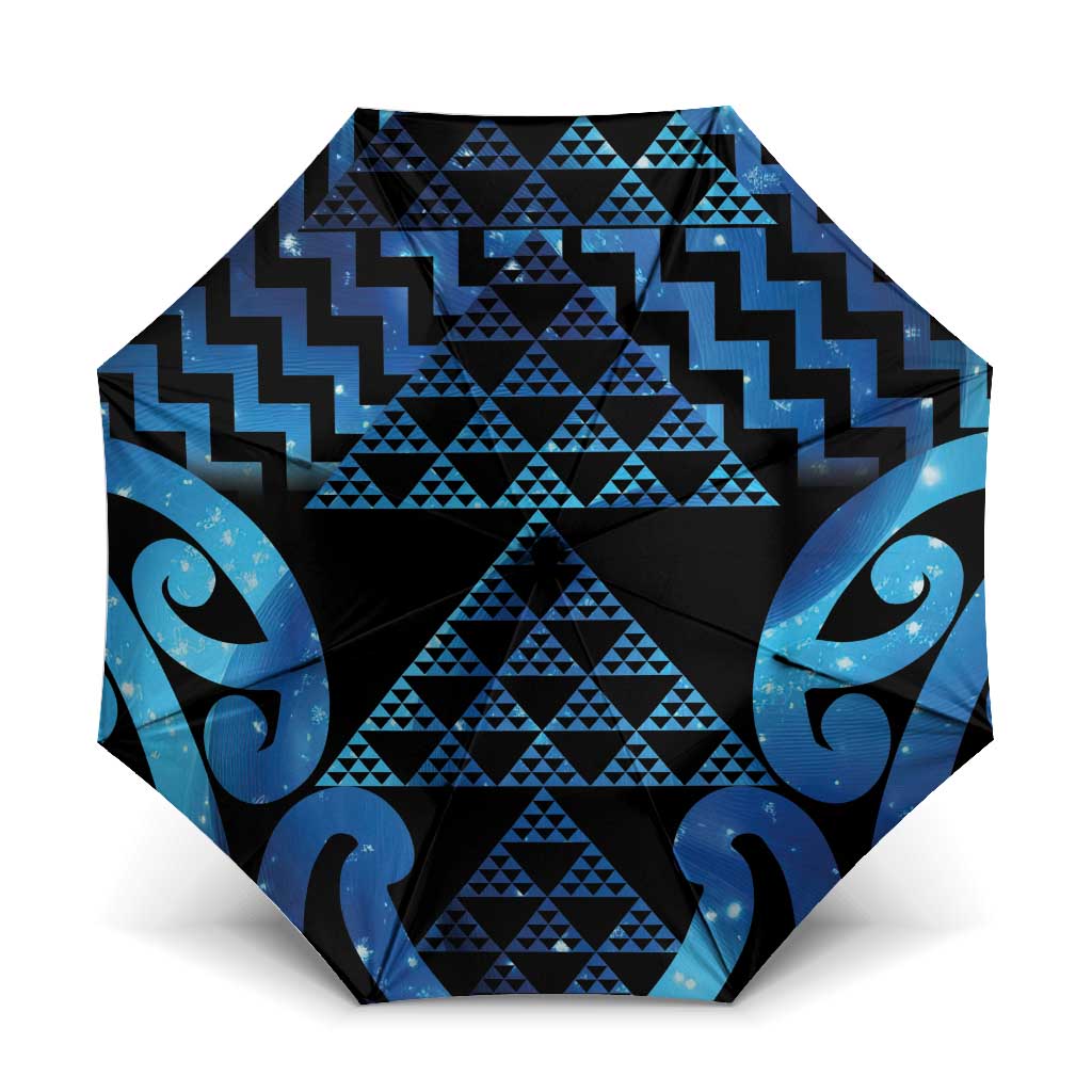Taniko Motifs Matariki New Zealand Umbrella NZ Niho Taniwha Poutama LT14 One Size Folded 11.42 inch Opened Diameter 37.4 inch Blue - Polynesian Pride