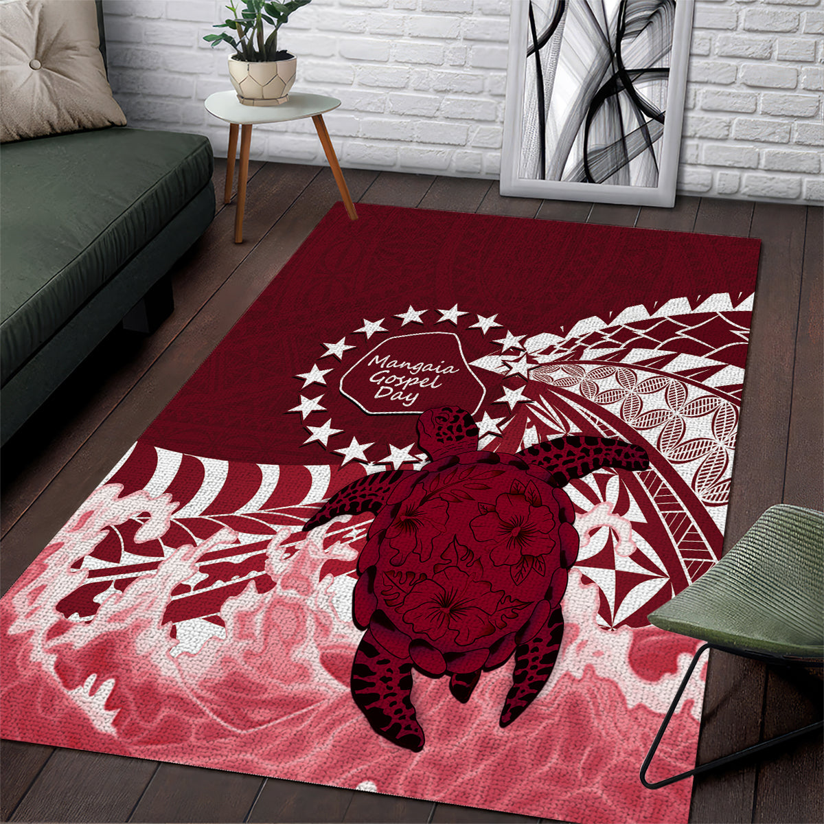 Cook Islands Mangaia Gospel Day Area Rug Polynesian Art With Sea Turtle LT14 Maroon - Polynesian Pride