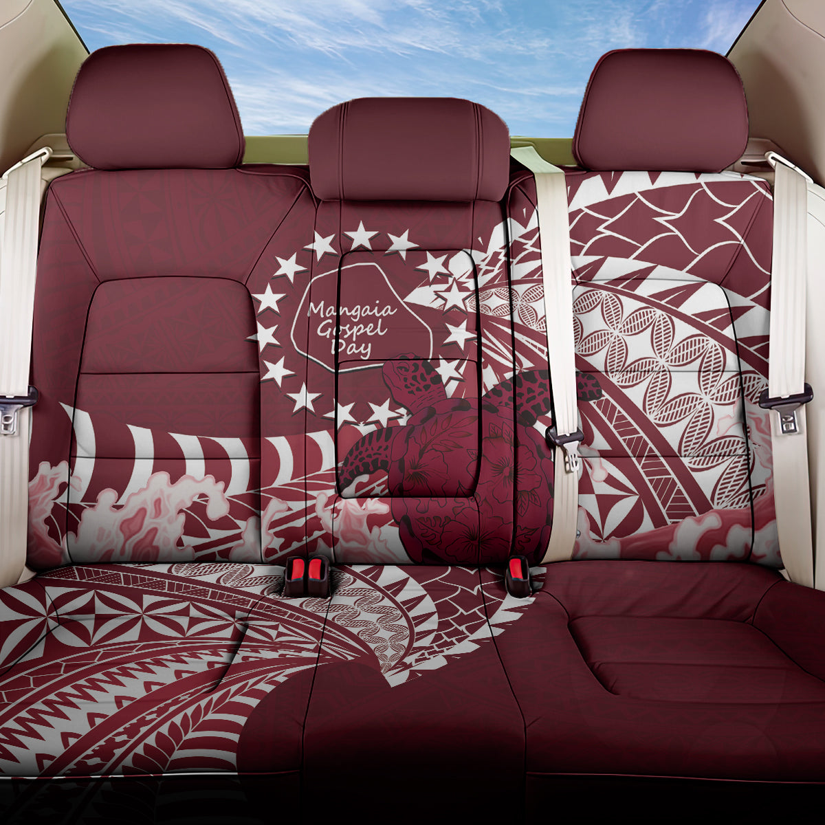 Cook Islands Mangaia Gospel Day Back Car Seat Cover Polynesian Art With Sea Turtle LT14 One Size Maroon - Polynesian Pride