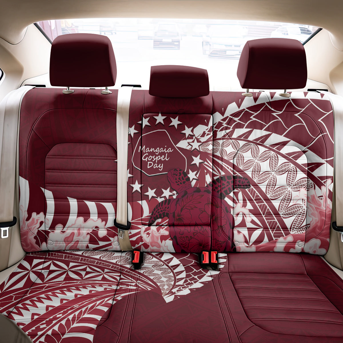 Cook Islands Mangaia Gospel Day Back Car Seat Cover Polynesian Art With Sea Turtle LT14 - Polynesian Pride