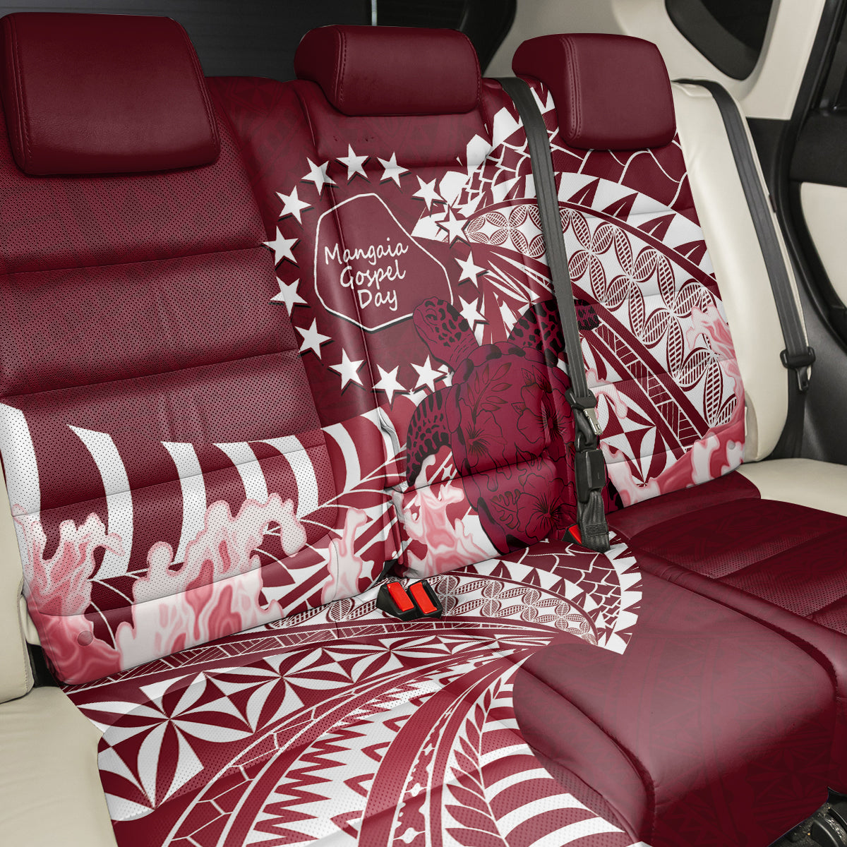 Cook Islands Mangaia Gospel Day Back Car Seat Cover Polynesian Art With Sea Turtle LT14 - Polynesian Pride