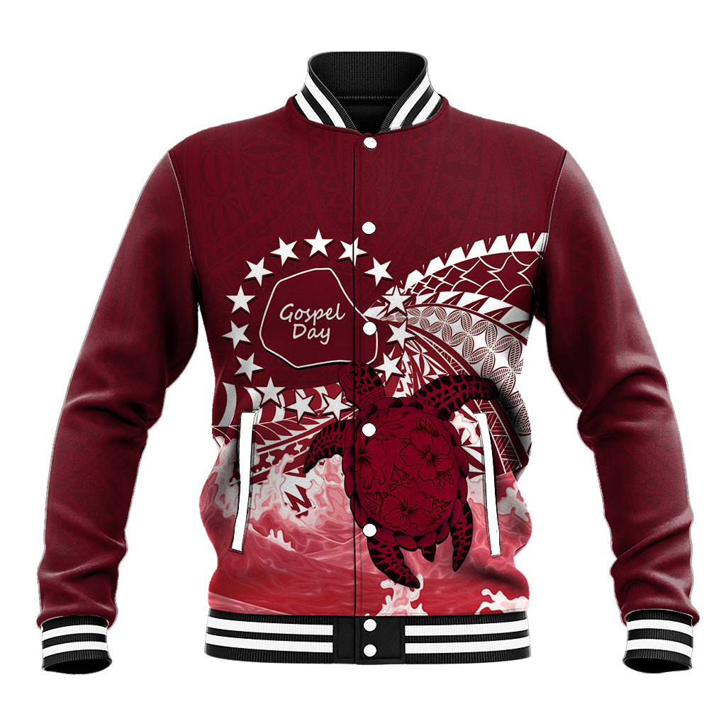 Cook Islands Mangaia Gospel Day Baseball Jacket Polynesian Art With Sea Turtle LT14 Unisex Maroon - Polynesian Pride