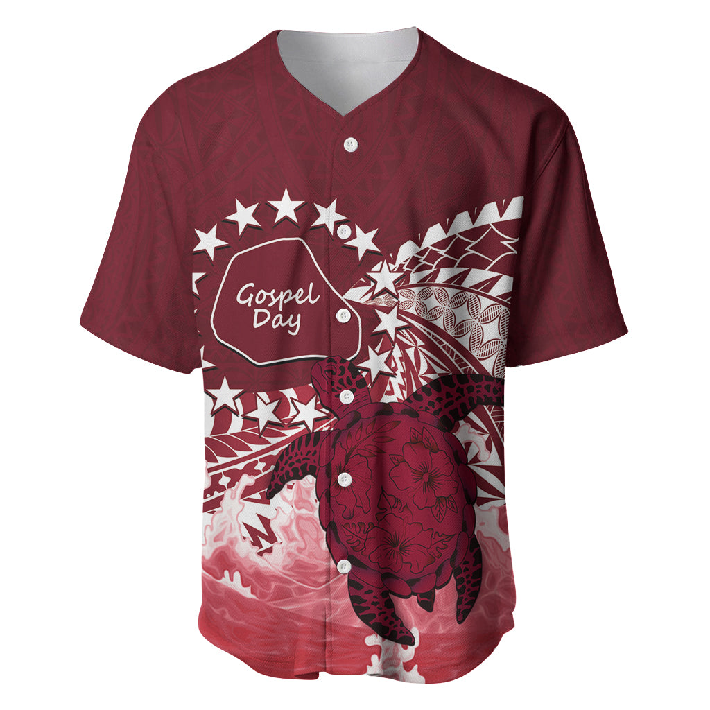 Cook Islands Mangaia Gospel Day Baseball Jersey Polynesian Art With Sea Turtle LT14 Maroon - Polynesian Pride