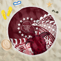 Cook Islands Mangaia Gospel Day Beach Blanket Polynesian Art With Sea Turtle LT14 One Size 150cm Maroon - Polynesian Pride