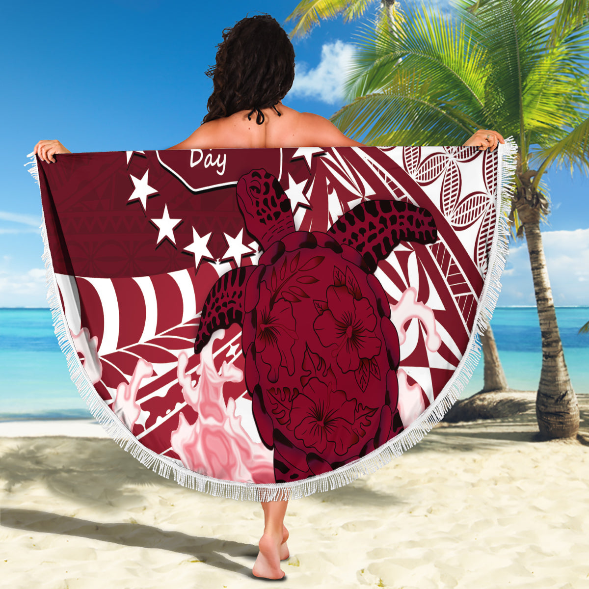 Cook Islands Mangaia Gospel Day Beach Blanket Polynesian Art With Sea Turtle LT14 - Polynesian Pride