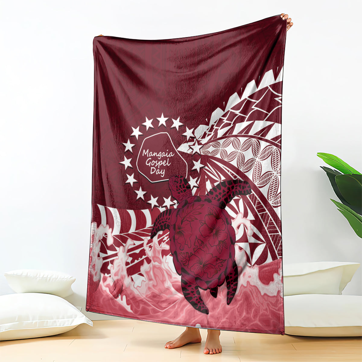 Cook Islands Mangaia Gospel Day Blanket Polynesian Art With Sea Turtle LT14 - Polynesian Pride