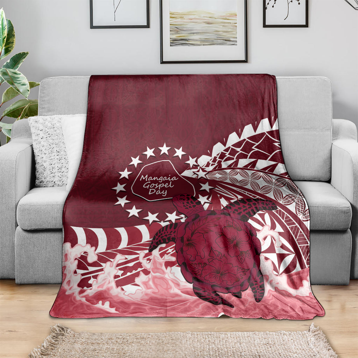 Cook Islands Mangaia Gospel Day Blanket Polynesian Art With Sea Turtle LT14 - Polynesian Pride