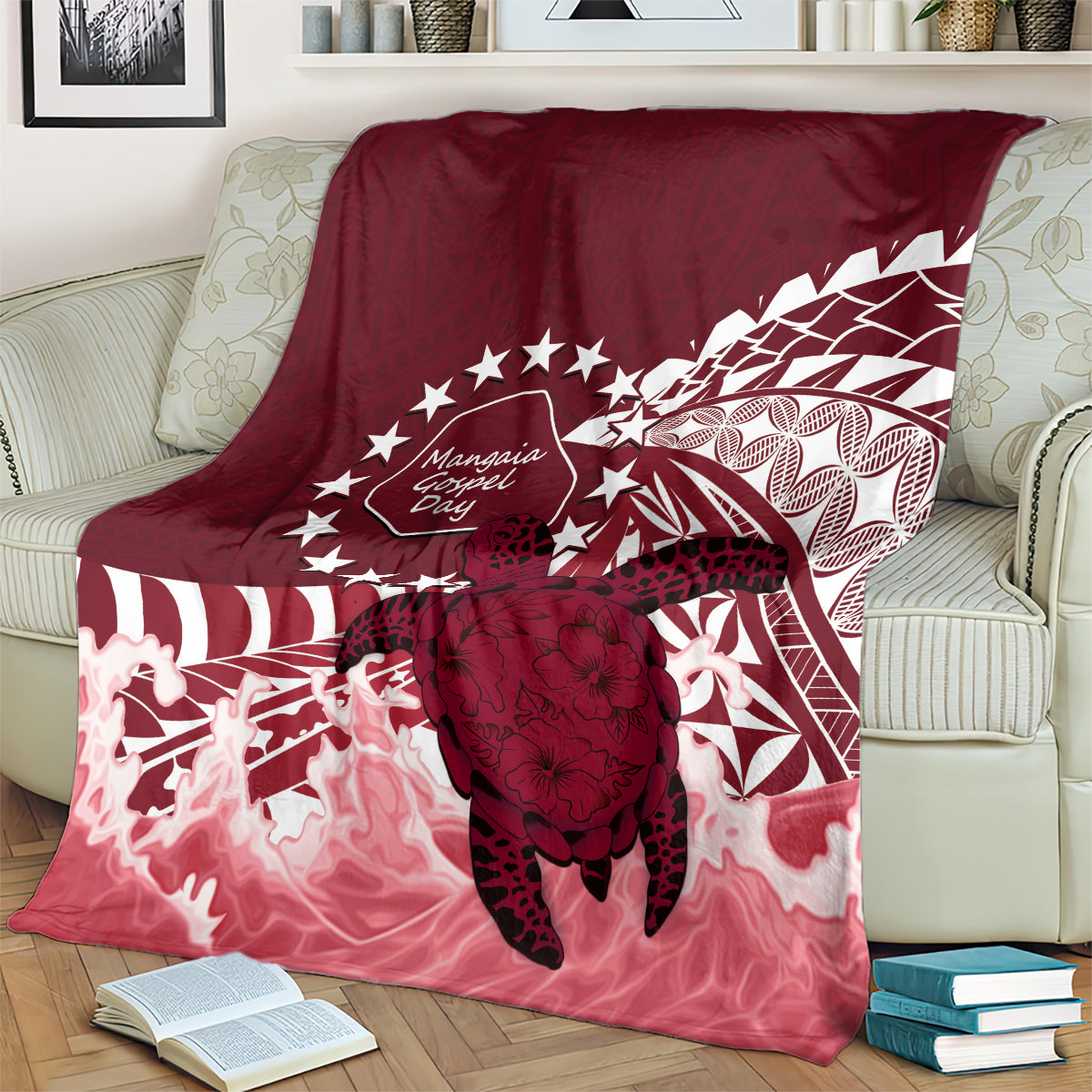 Cook Islands Mangaia Gospel Day Blanket Polynesian Art With Sea Turtle LT14 - Polynesian Pride