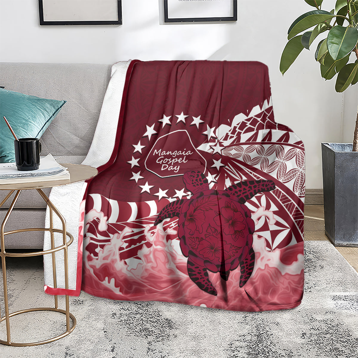Cook Islands Mangaia Gospel Day Blanket Polynesian Art With Sea Turtle LT14 - Polynesian Pride