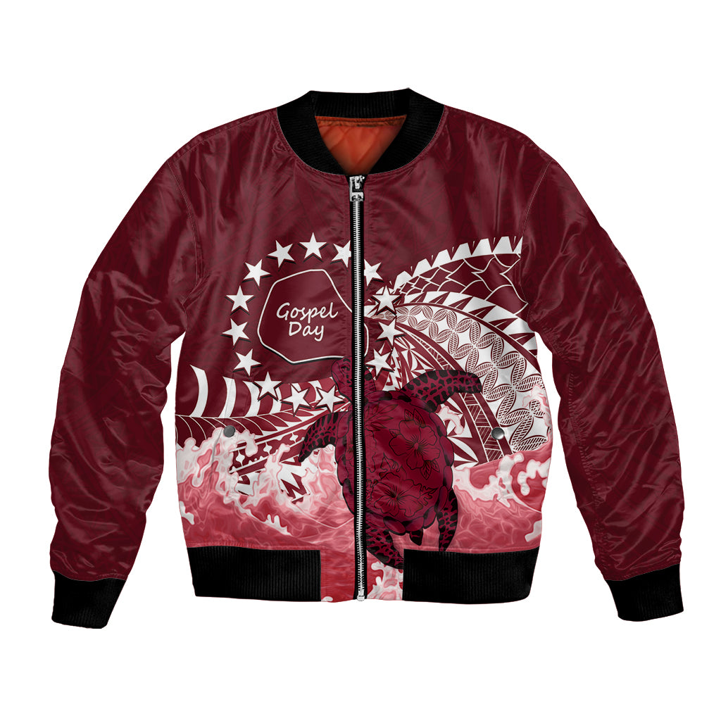 Cook Islands Mangaia Gospel Day Bomber Jacket Polynesian Art With Sea Turtle LT14 Unisex Maroon - Polynesian Pride