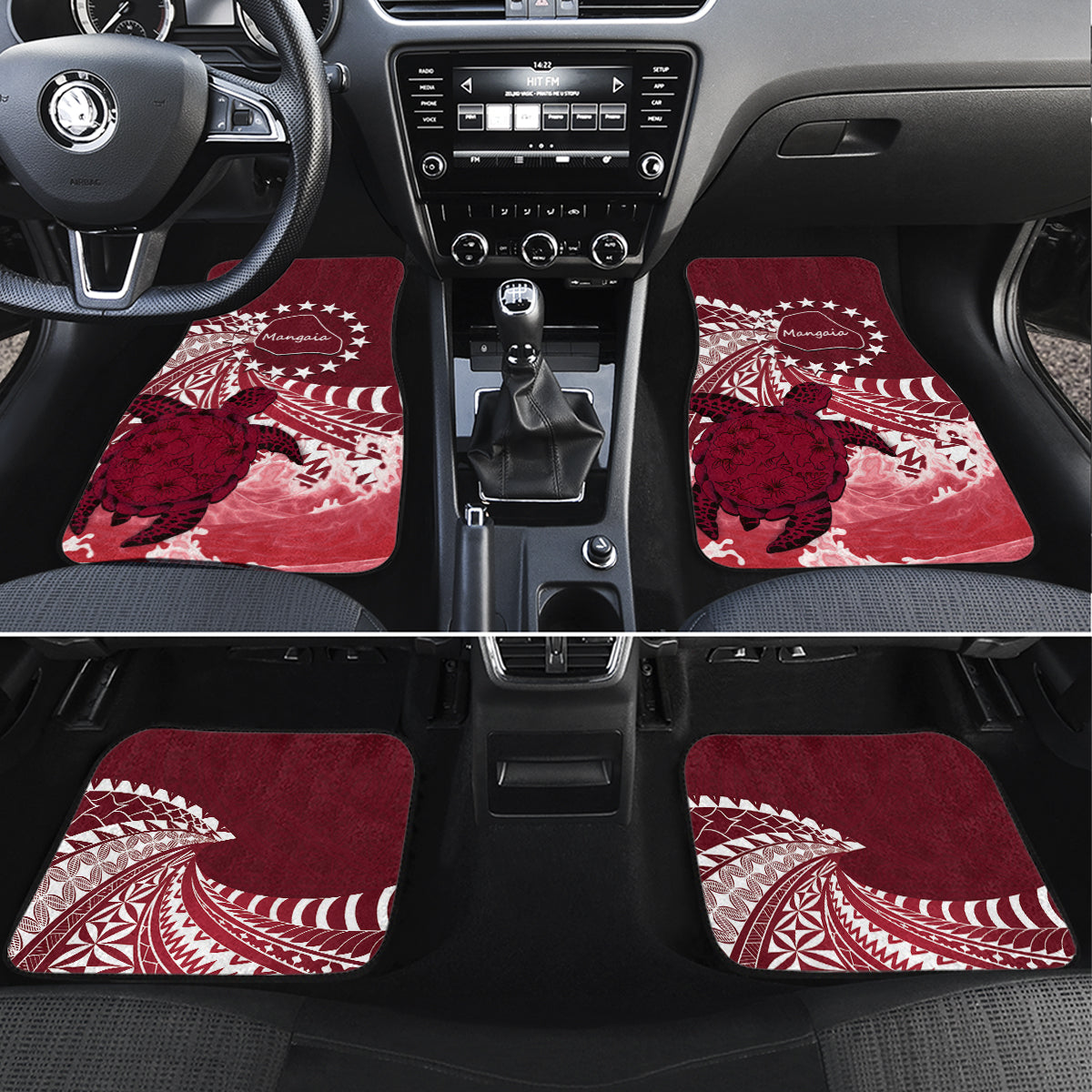 Cook Islands Mangaia Gospel Day Car Mats Polynesian Art With Sea Turtle LT14 Set 4pcs Maroon - Polynesian Pride