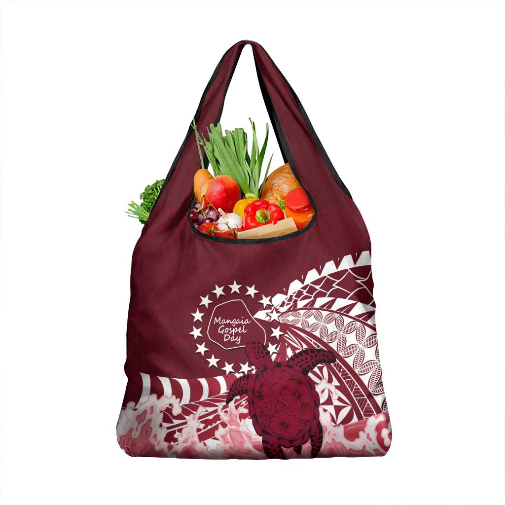 Cook Islands Mangaia Gospel Day Grocery Bag Polynesian Art With Sea Turtle LT14 1-pack One Size Maroon - Polynesian Pride